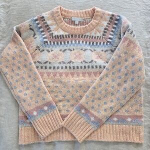 Cozy Patterned Sweater in Pastel Tones, Size Small